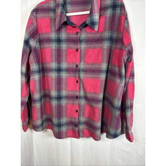Lee Riders Women Shirt Pink  & Navy Blue Plaid Button Up Size 2X Preowned - Picture 7 of 14